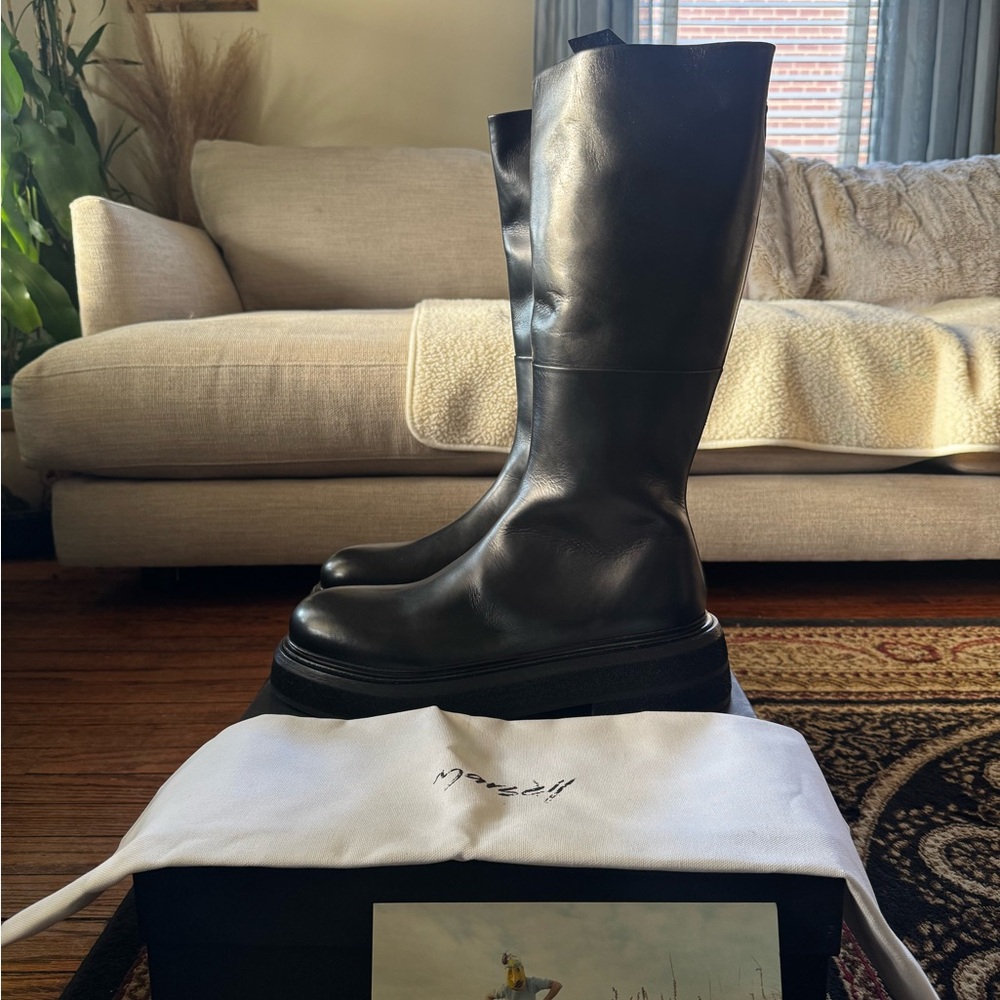 Black Leather Knee-High Boots